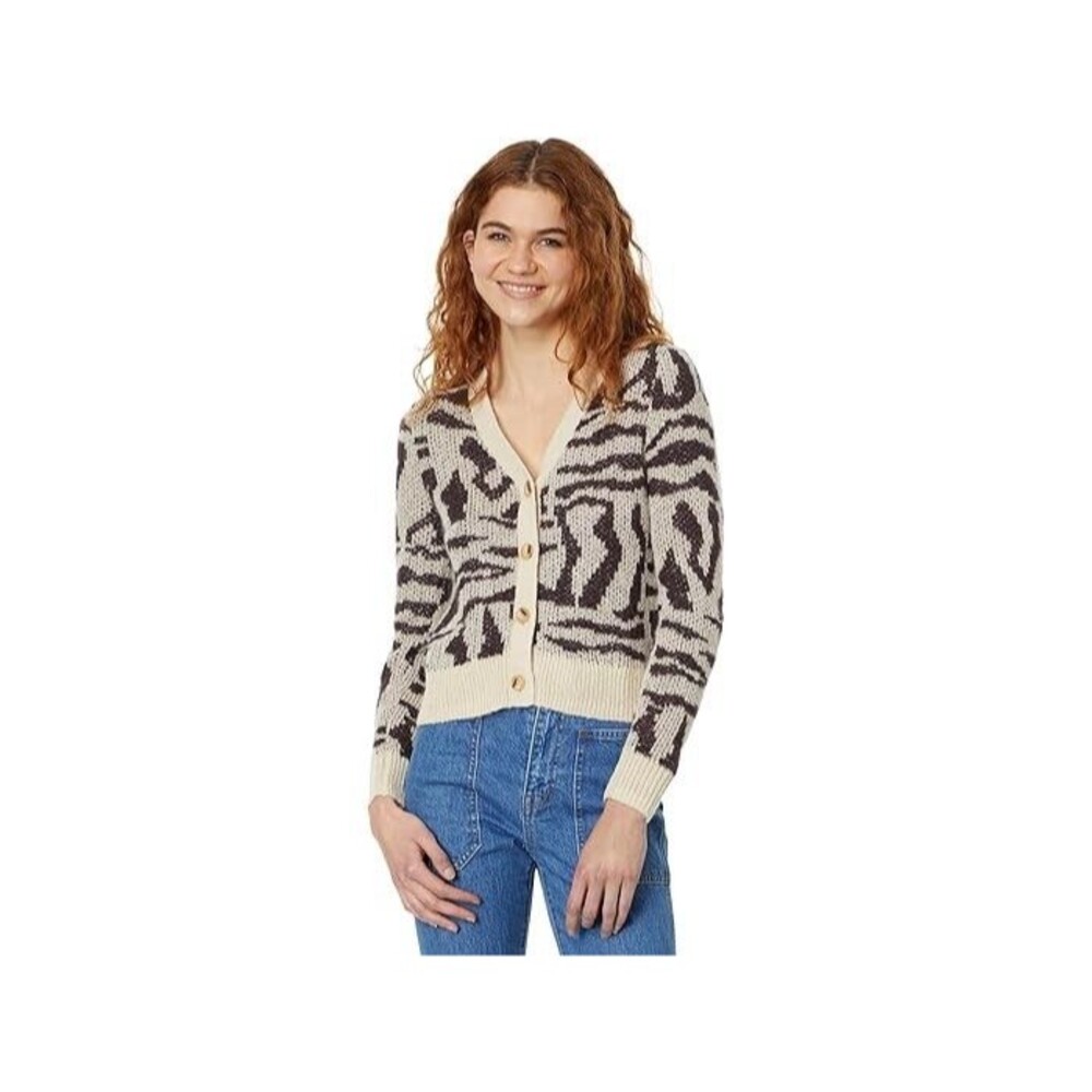 MADEWELL Women's V-Neck Abstract Animal Pattern Button Cardigan Sweater Size L